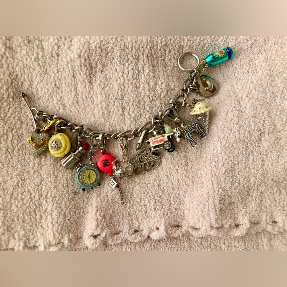 Vintage Juicy Couture Silver Charm Bracelet with 12 Charms
